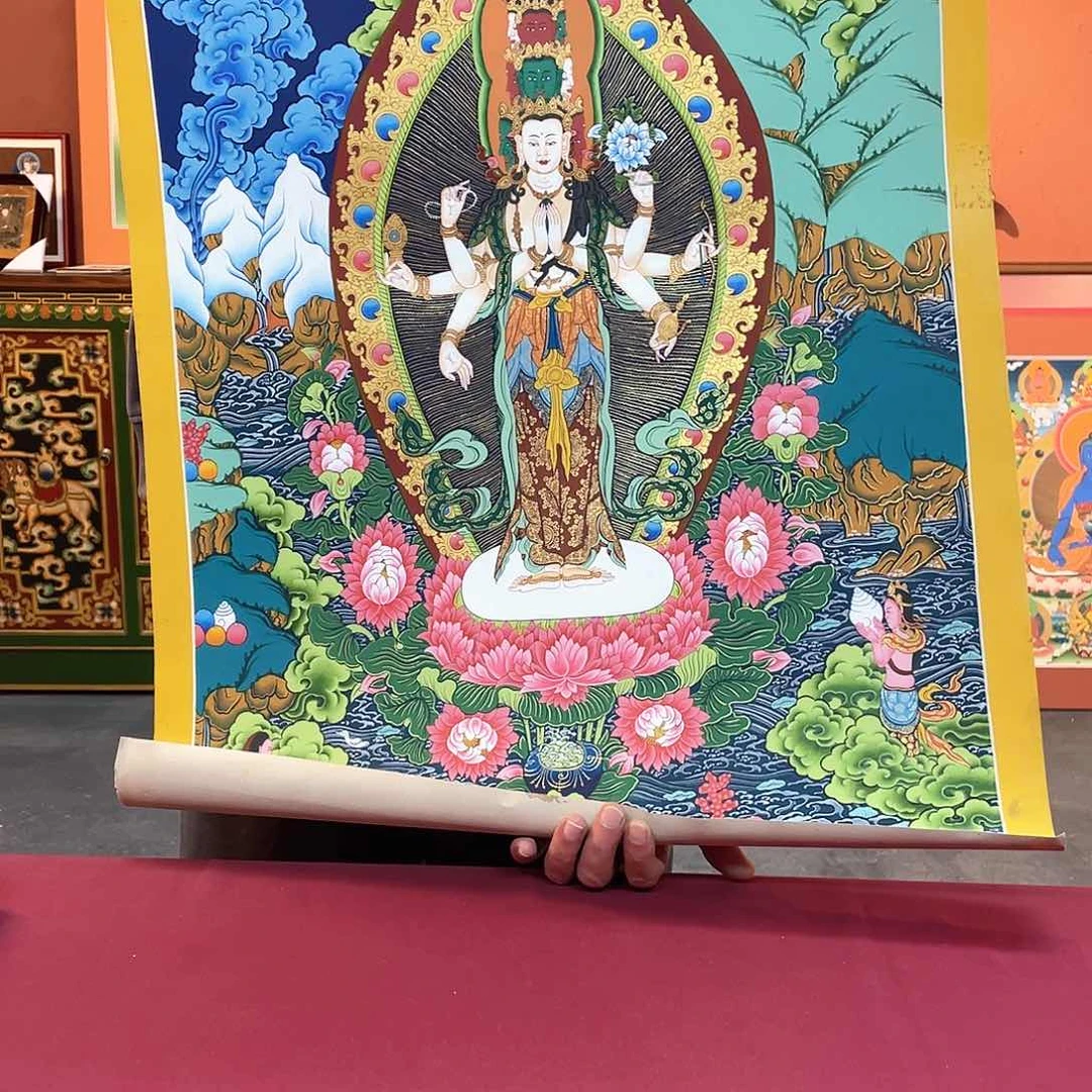 装裱画50×75纯手绘彩绘千手