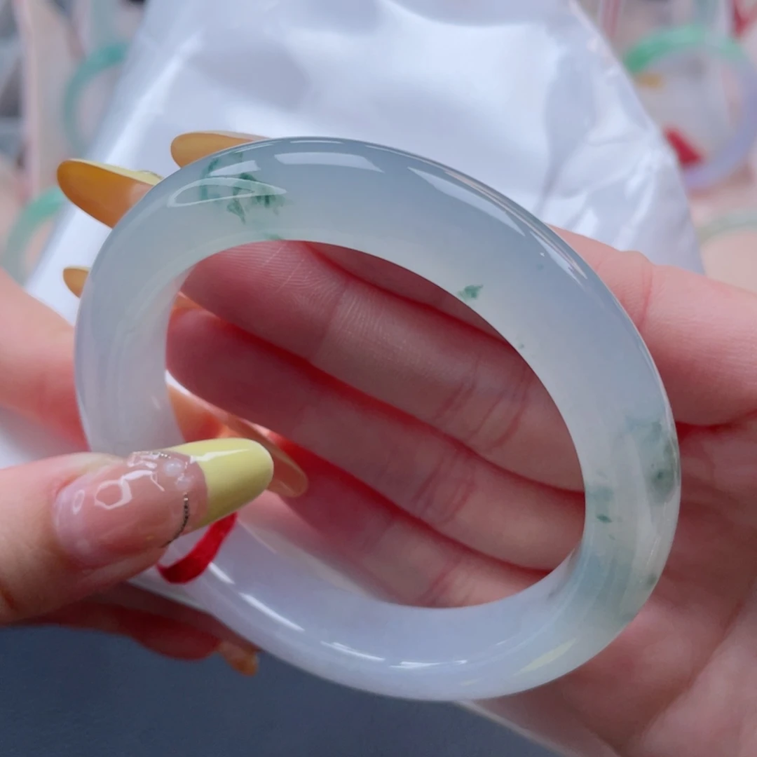 未镶嵌手镯翡翠56.9荔枝冻冰飘花 果冻胶底 显气质10号