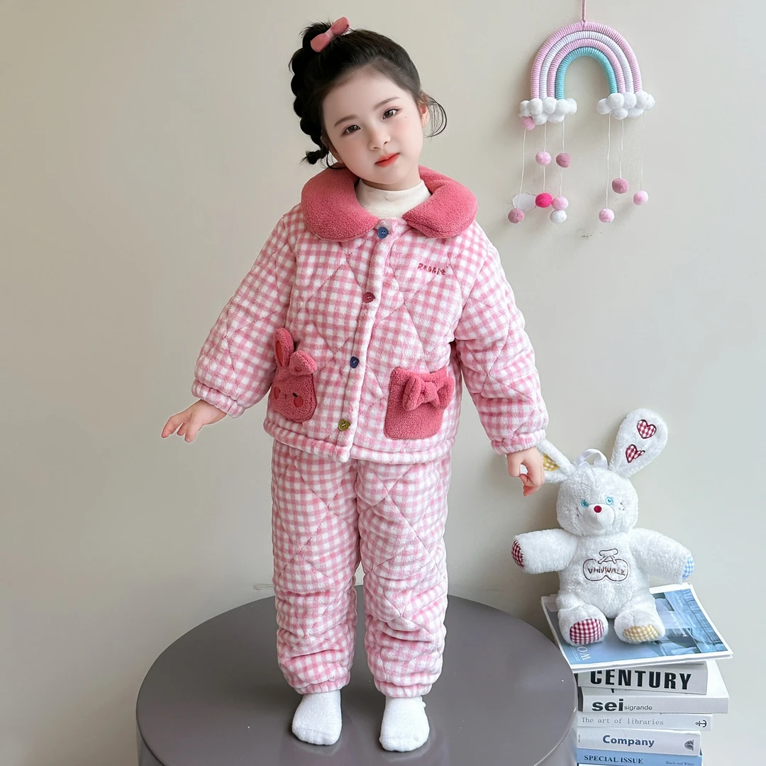 女童睡衣冬2025新款儿童套装中小童家居服法兰绒冬季加厚两件套潮