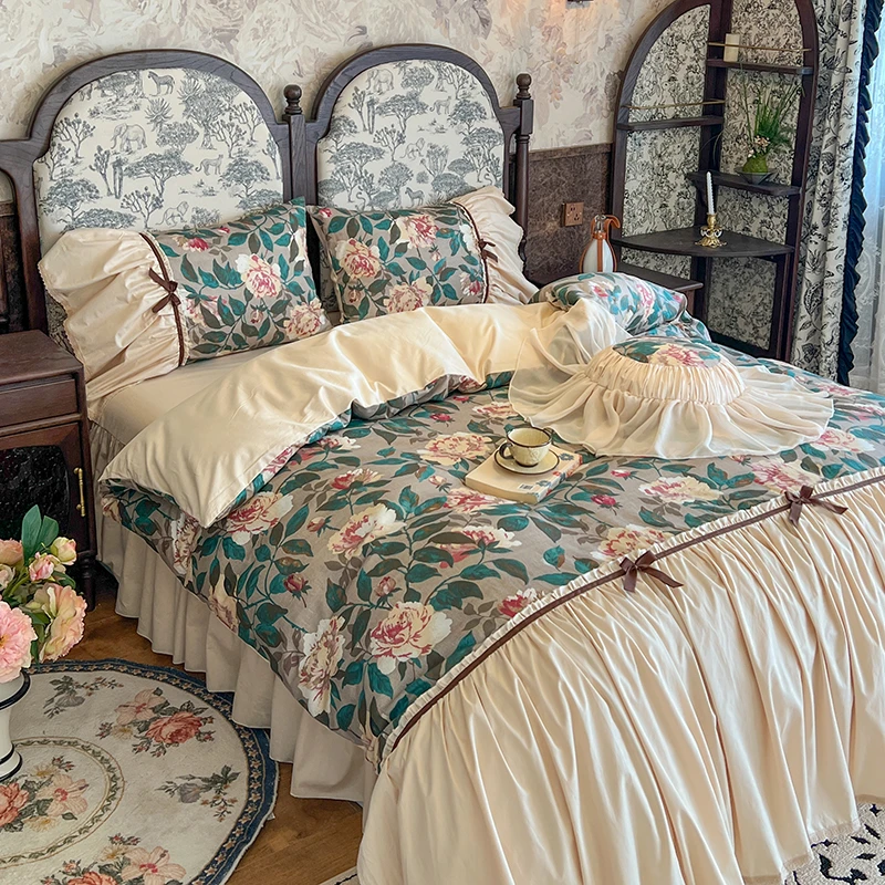 小冲冲【浪漫花亭】法式复古浪漫田园风全棉印花高端四件套床裙款