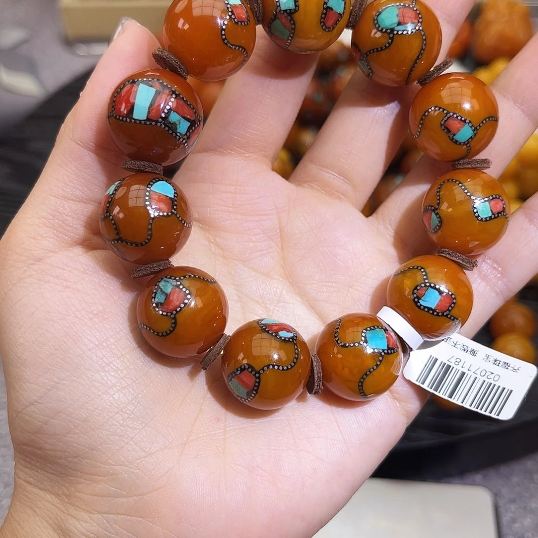 琥珀未镶嵌手链18m尼泊尔老蜡