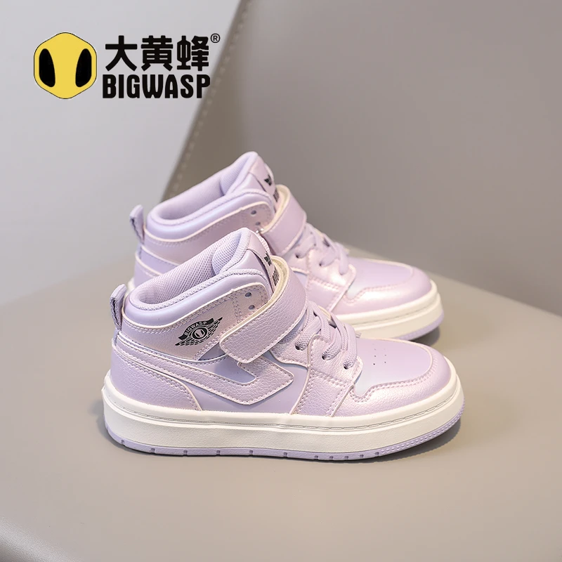 大黄蜂儿童中高帮板鞋2025秋季新款运动软底女童鞋子运动休闲童鞋