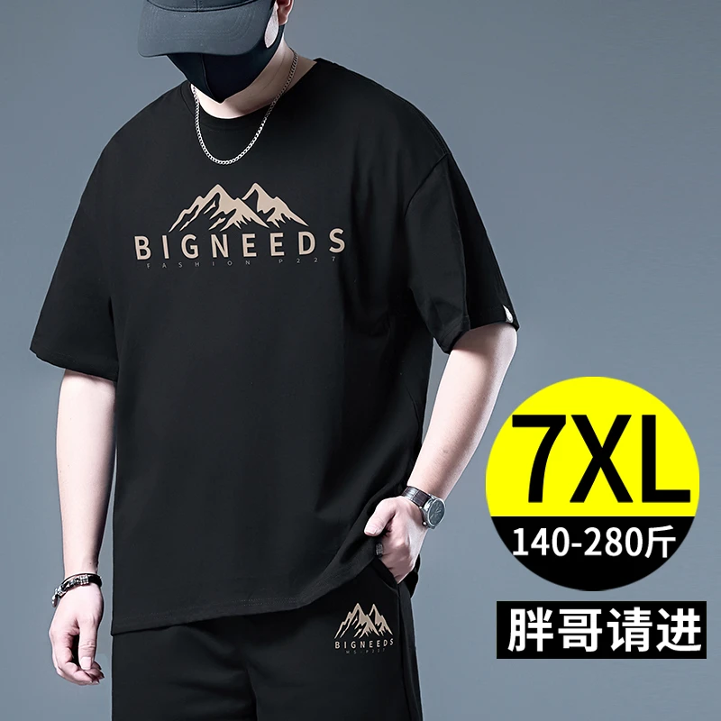 男士短袖T恤大码加肥加大夏季男2025新款男装宽松胖子运动上衣潮