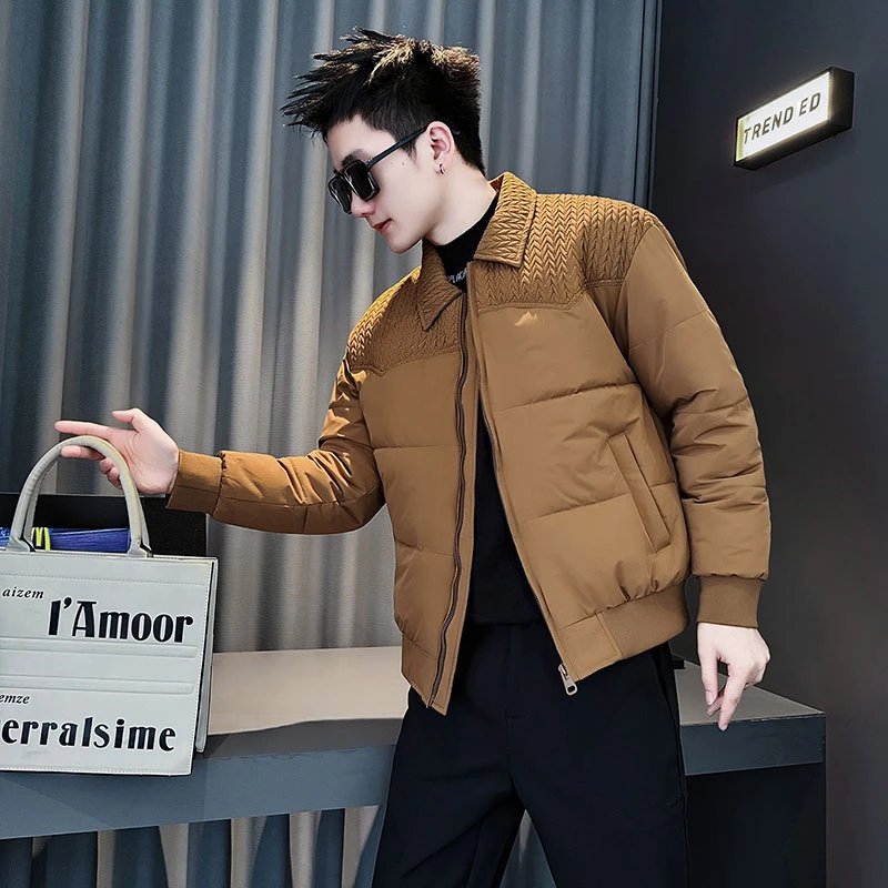 麦穗拼接棉服男款冬季潮牌痞帅男装棉衣外套2025新款翻领短款棉袄