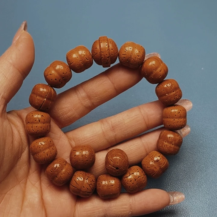 桃核手串双珠14花皮色差15颗