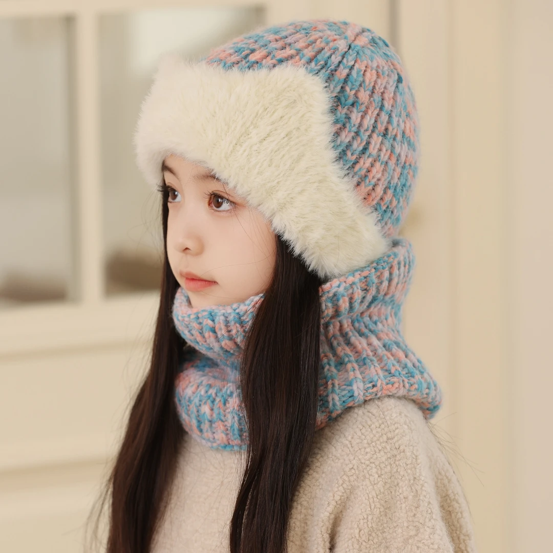 儿童帽子秋冬季洋气毛边女童保暖针织帽男孩套头厚宝宝针织护耳帽