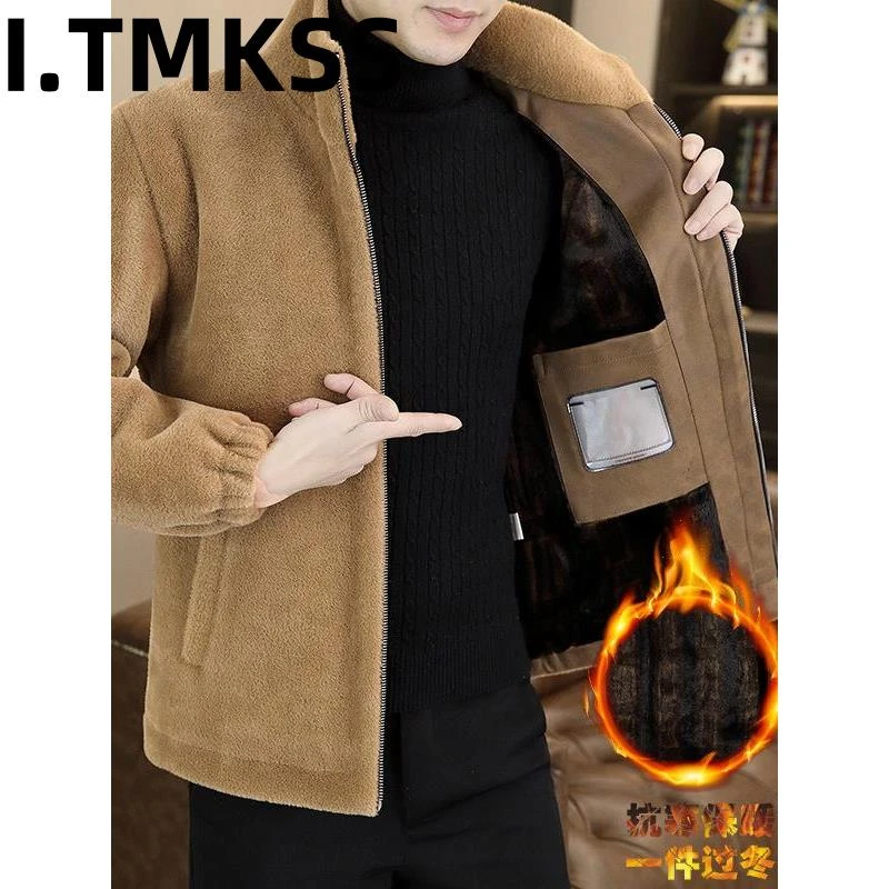 2026冬季加绒加厚立领男士中年休闲呢子毛绒夹克韩版百搭保暖外套