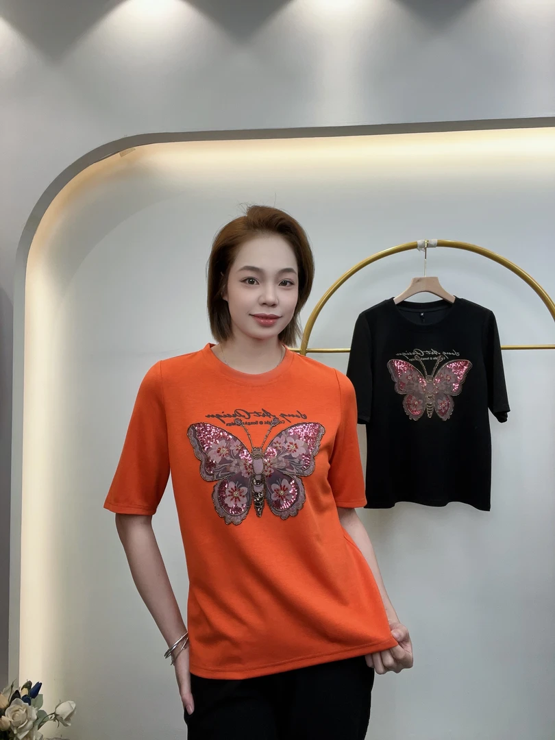 25年夏季新款休闲短袖女小衫大码宽松气质时尚百搭圆领