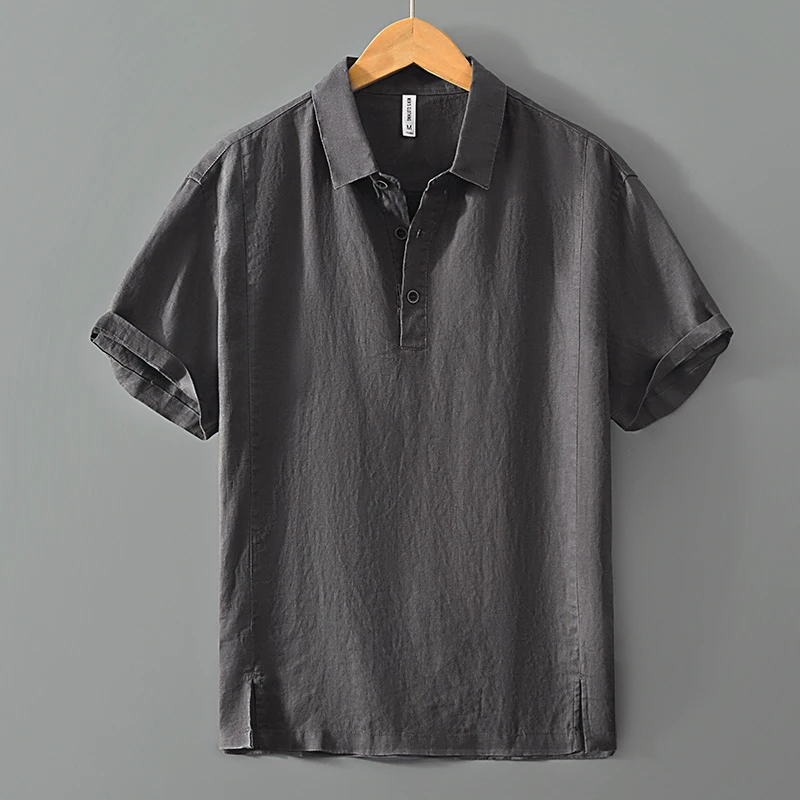 100%亚麻短袖上衣 轻薄透气简约休闲衬衫
