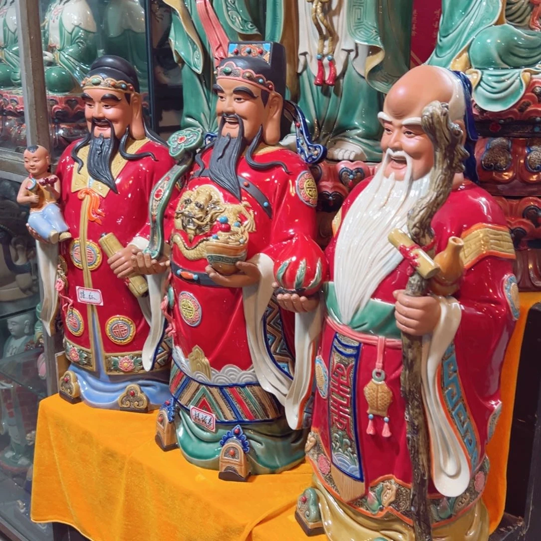 65高福禄寿石湾陶艺纯手工制作