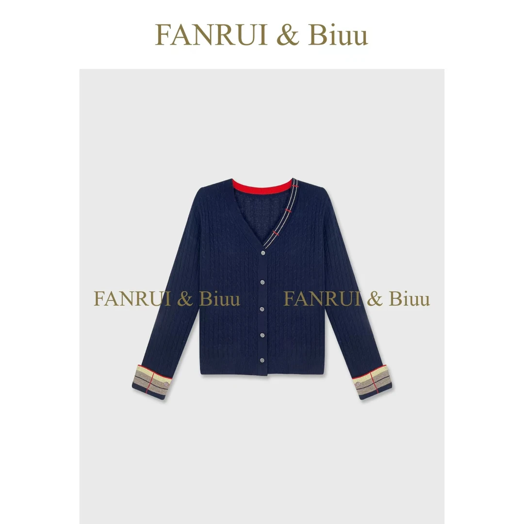 FANRUI/泛芮「薰衣慕斯」100全羊毛撞色气质百搭减龄针织开衫B19514