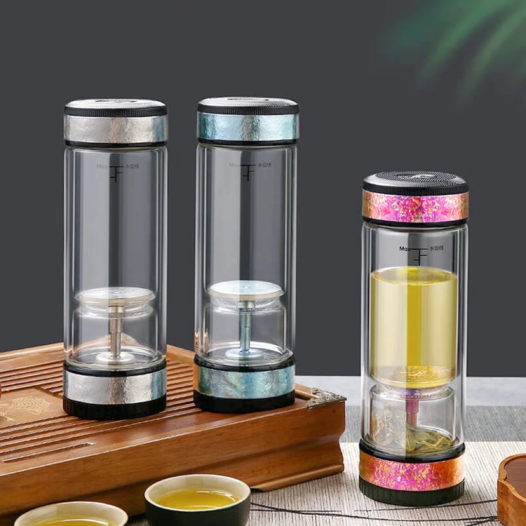 【茶水分离】彩钛99%纯钛茶水分离水杯耐热高硼硅玻璃杯车载