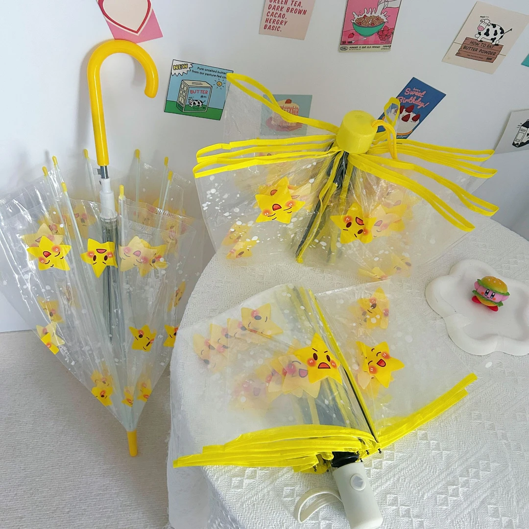 星星透明雨伞卡通可爱网红拍摄透明加厚伞学生用雨伞女生高颜值伞