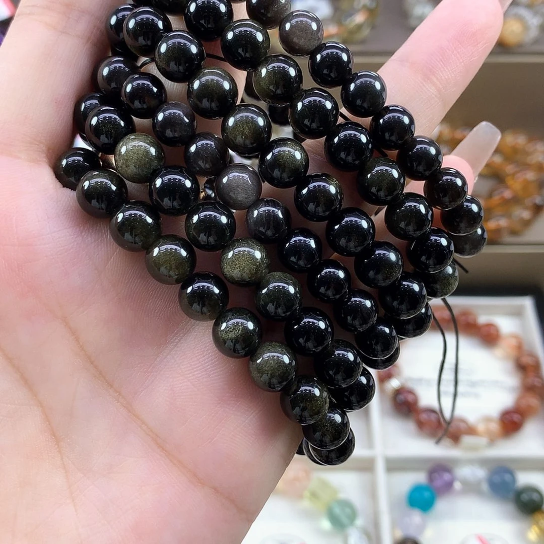 水晶手串未镶嵌黑曜石8mm