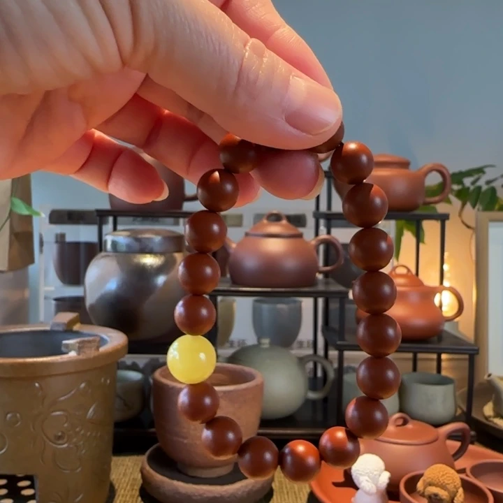 紫砂茶叶罐原矿朱泥➕蜜蜡珠子