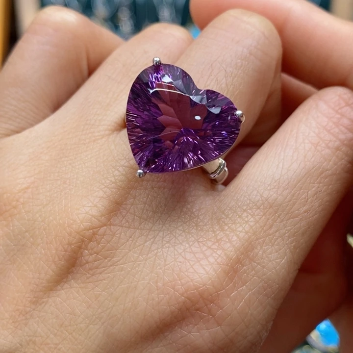 水晶戒指银S925镶嵌天然水晶戒指