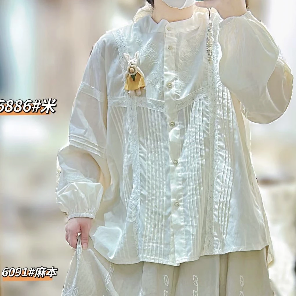木木家 刺绣压褶衬衫6886