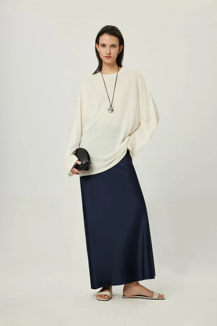 轻薄微透宽松长袖罩衫T恤row风经典宽松亚麻圆领防晒上衣SS251435