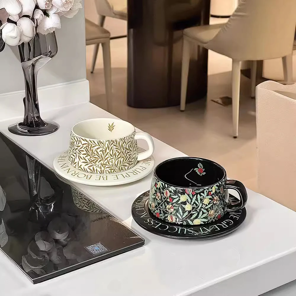 法式中古风陶瓷高颜值釉下彩马克杯设计感碟伴手礼品