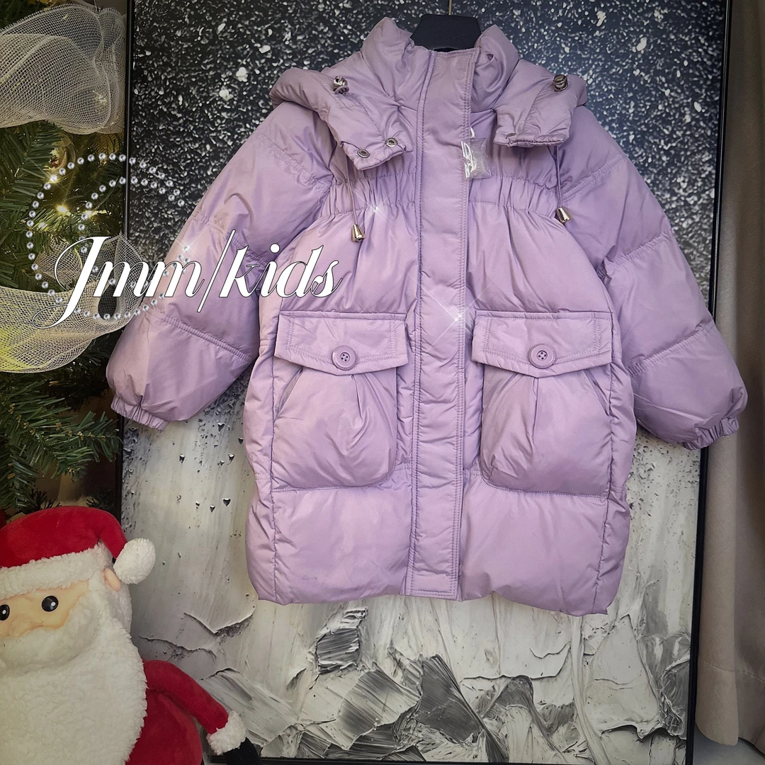 F005 羽绒服女童冬装中大童简约百搭连帽外套