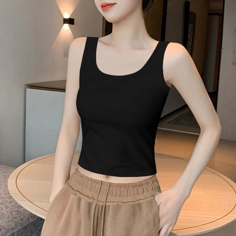 黑色吊带背心女带胸垫美背内搭夏季外穿打底无袖短款上衣2025新款