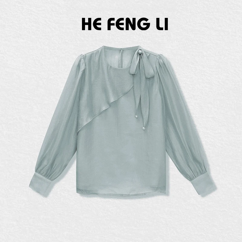2025韩版气质百搭显瘦遮肉蓝色显白高级衬衫女秋款新款时尚上衣