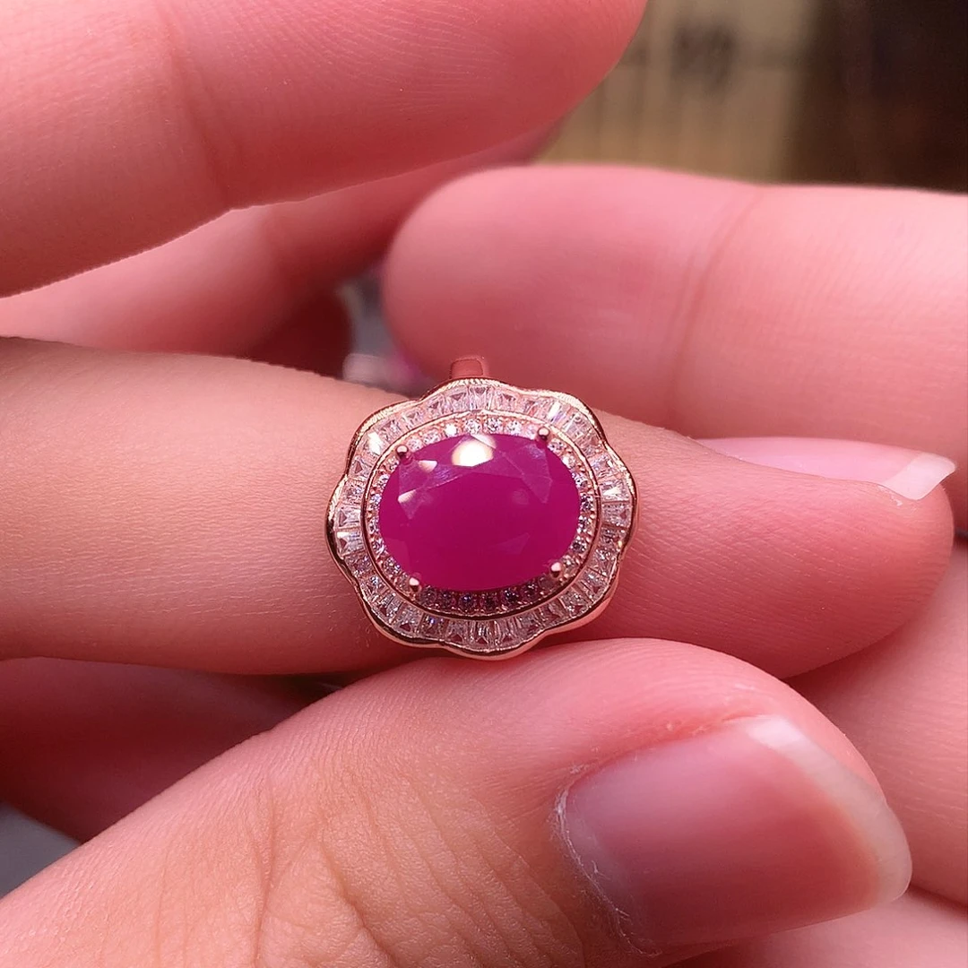 红宝石戒指银S925镶嵌