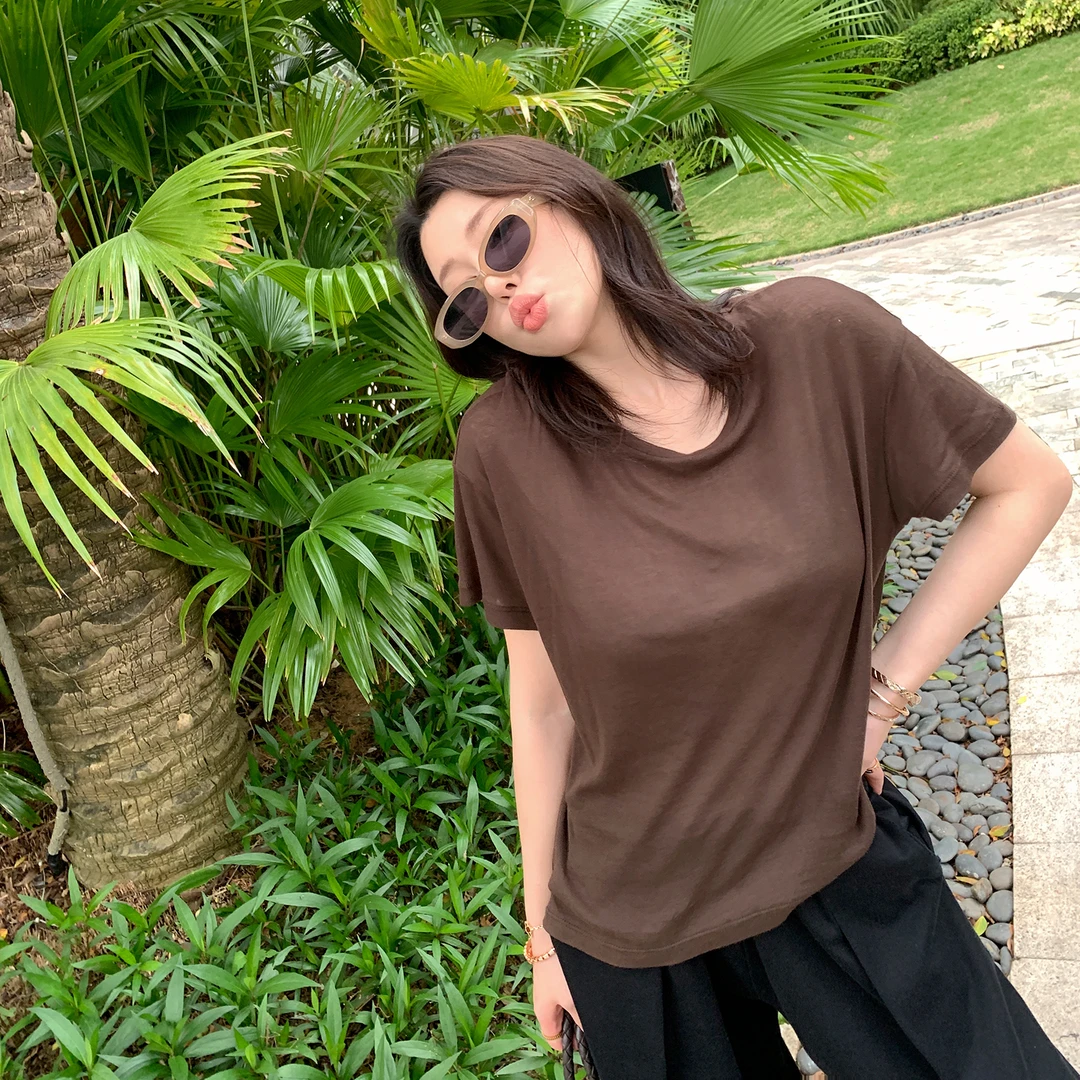 LICKYSENIOR 人手多件！95g强捻 薄薄tee恤女新款轻薄款甜酷内搭