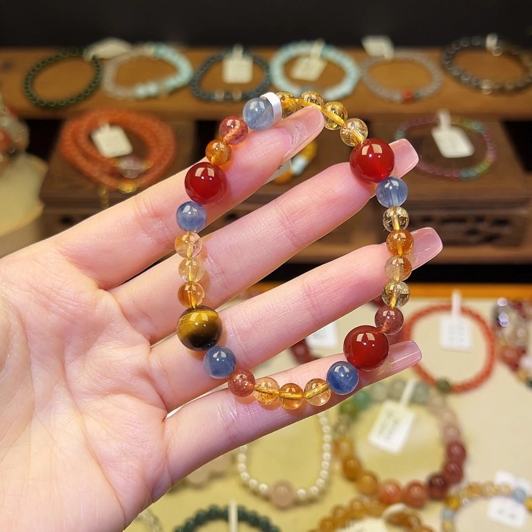 水晶手串银S925镀金镶嵌黄1583