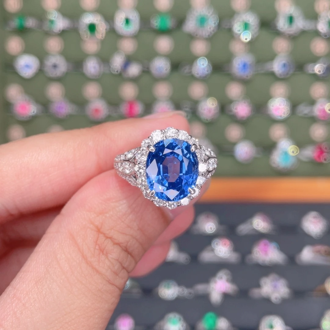 蓝宝石戒指18K金镶嵌7.28ct