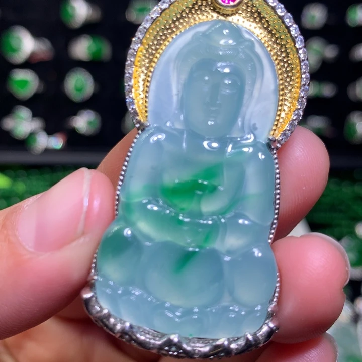 【闪购商品】翡翠颈饰银S925镶嵌天然翡翠