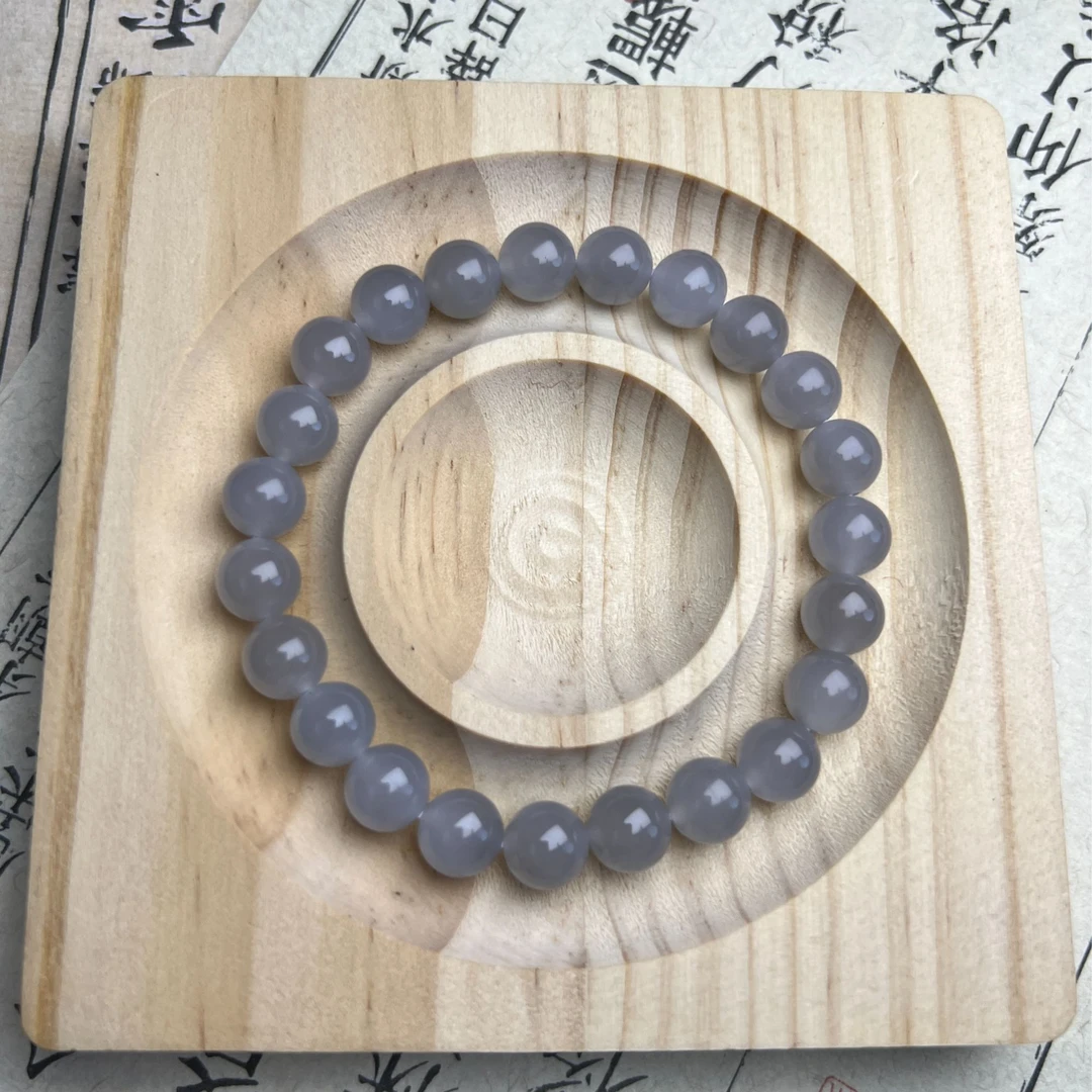 和田玉冰烟紫手串卡8女士百搭素圈简约经典