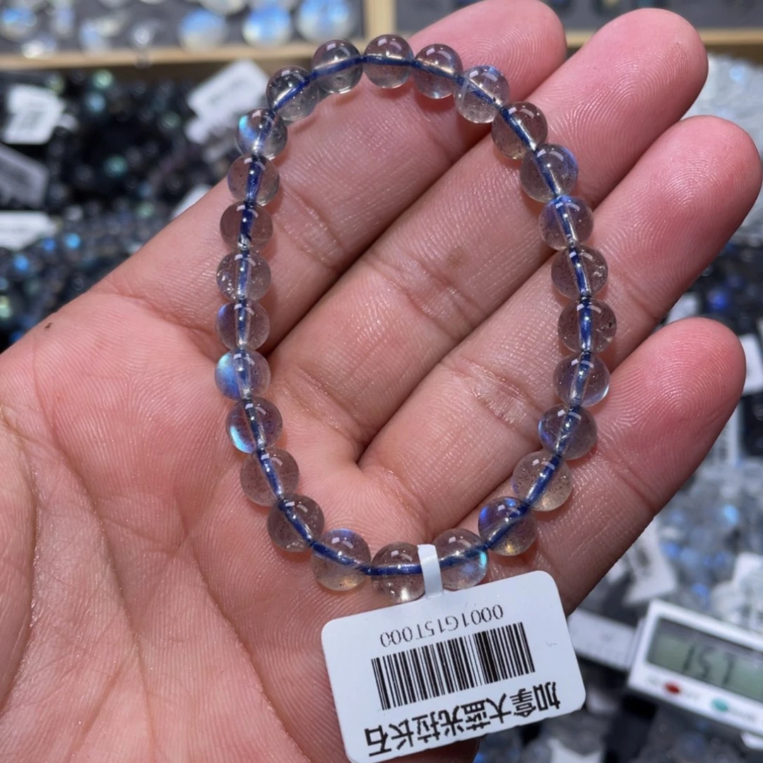 拉长石手链未镶嵌Z**✨冰透体蓝光拉长石手链7m