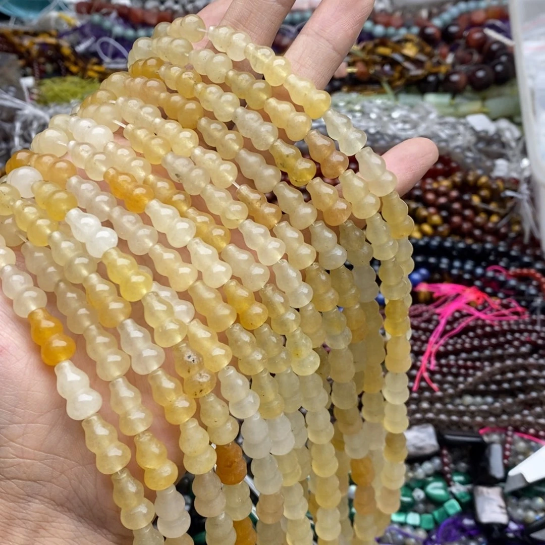 玛瑙/玉髓未镶嵌珠宝半成品一条天然8×14金丝黄玉葫芦