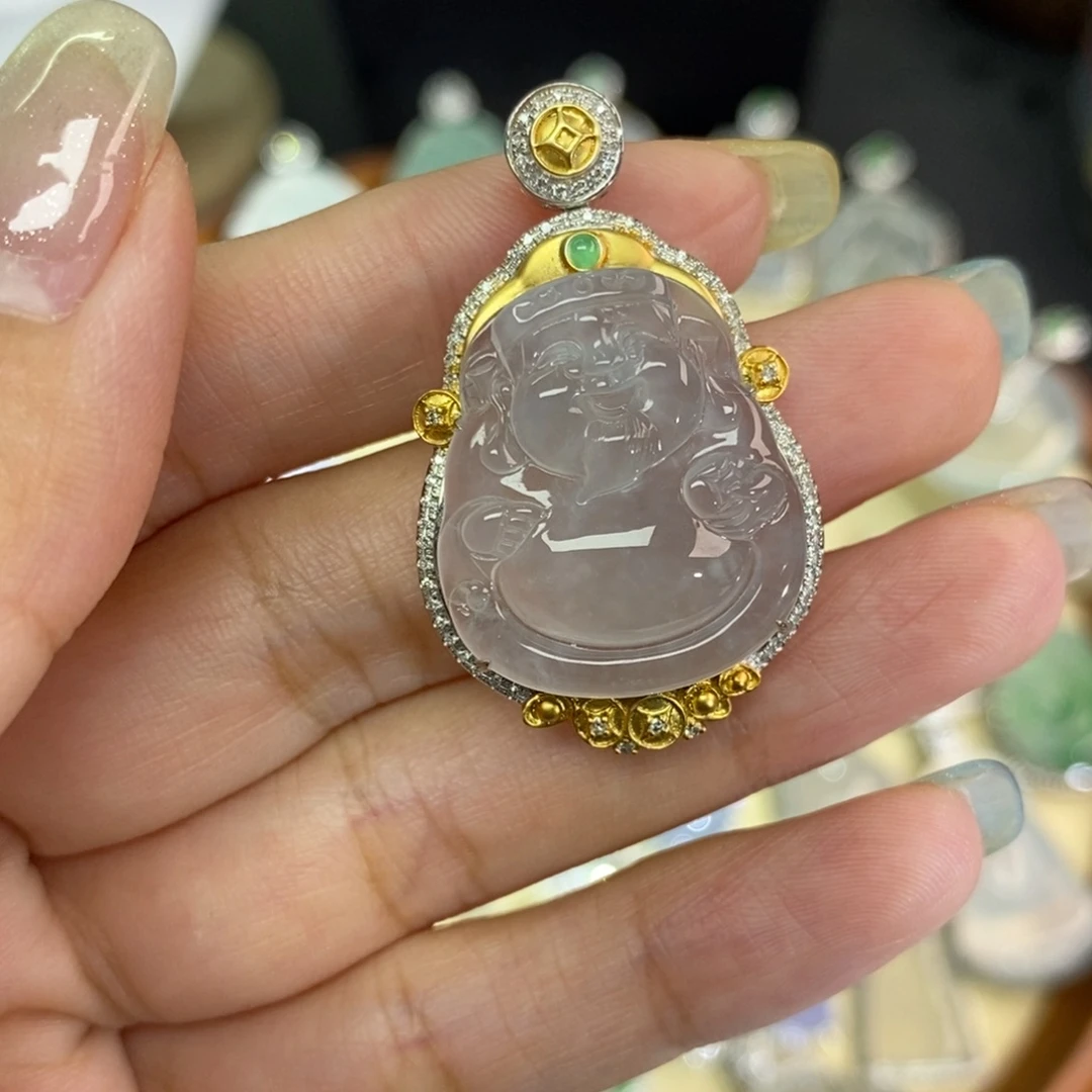 翡翠18K金镶嵌颈饰A货翡翠