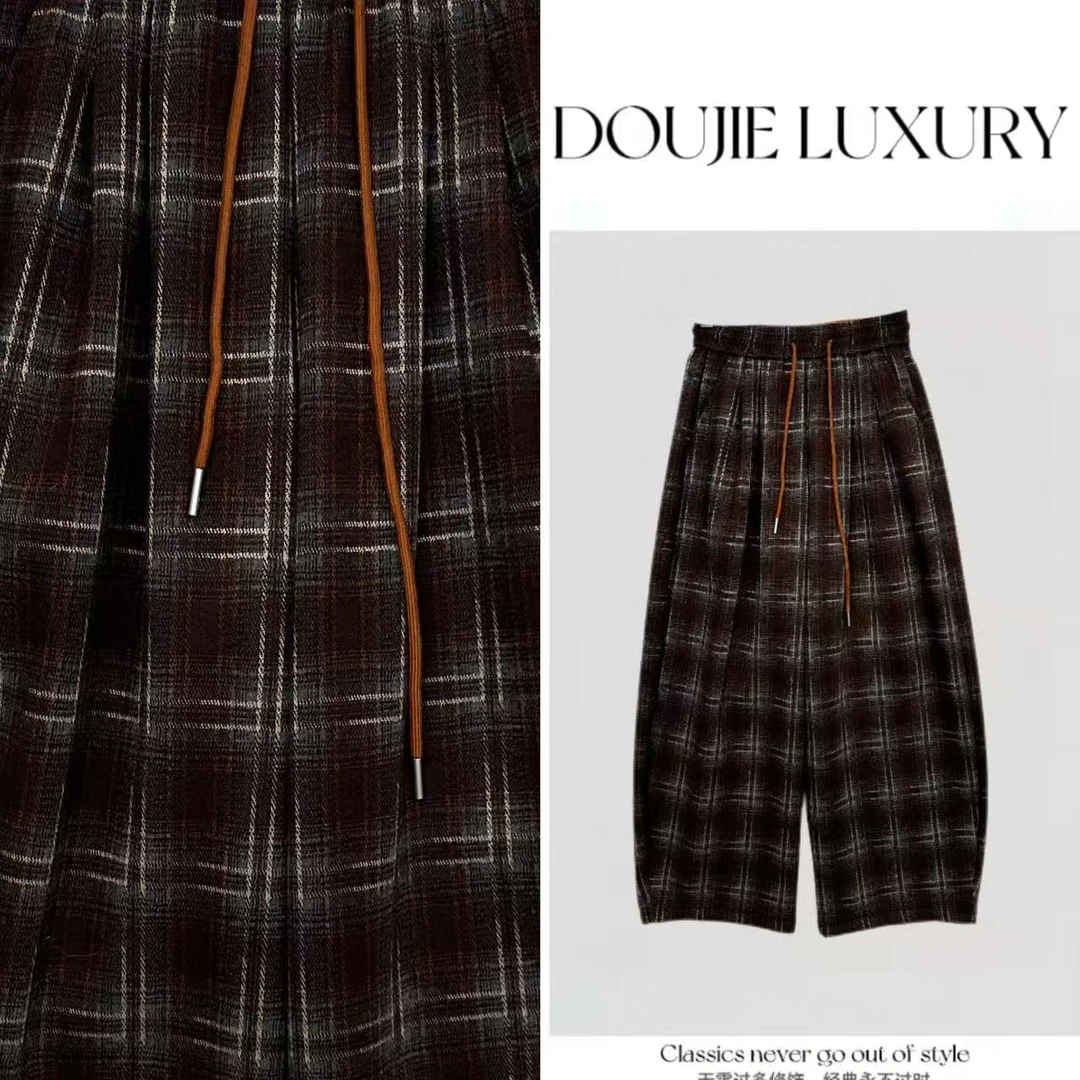 【兜兜】冬季加绒加厚格子保暖镰刀卫裤休闲长裤 井88622