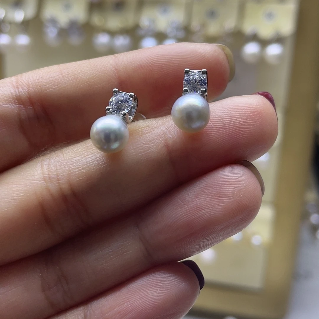 耳饰银S925镶嵌海水珍珠