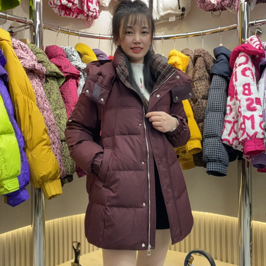 冬季新款中长款连帽加厚保暖90白鸭绒时尚休闲百搭女士羽绒服