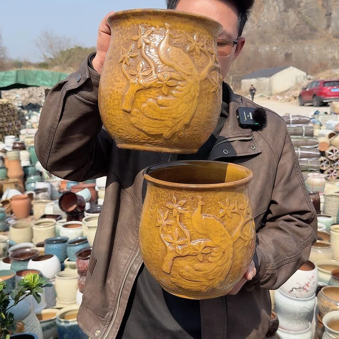 紫砂花盆口18高21（孔雀柴烧两个