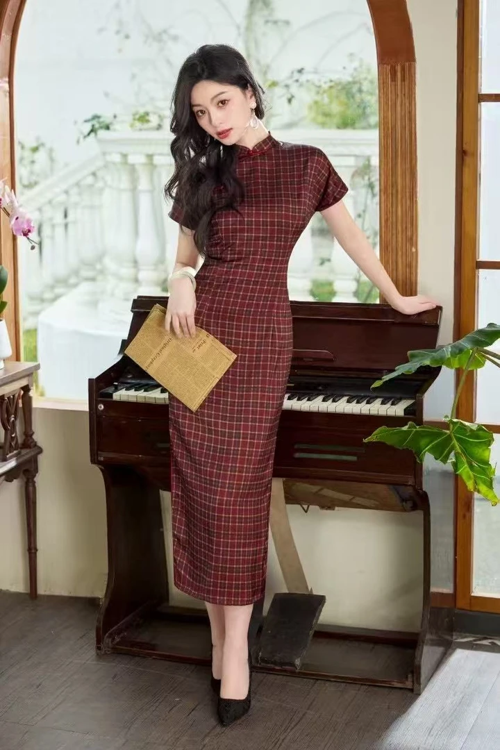 年轻复古经典重工格子『格子控』旗袍