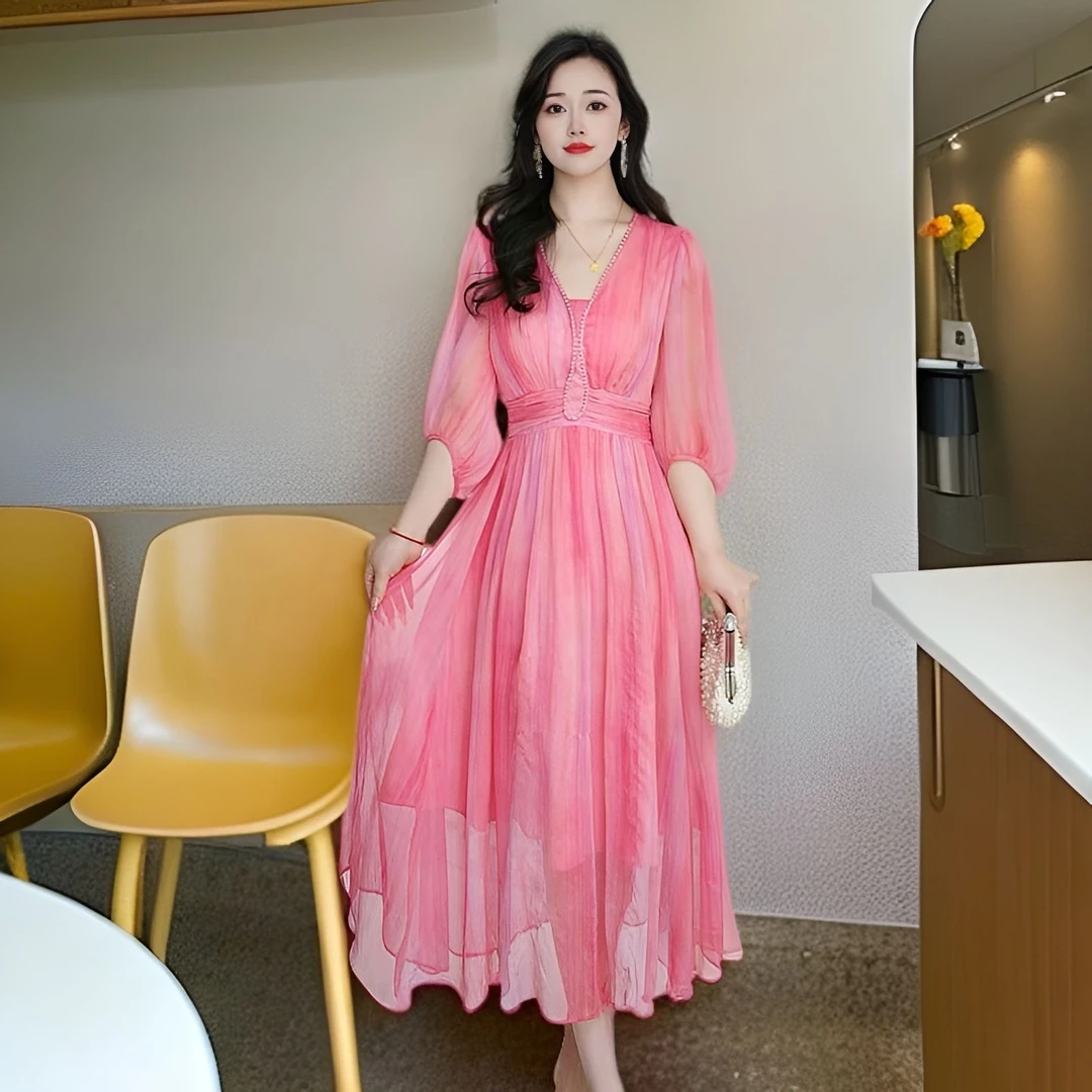 12V领常规蓬蓬裙A字裙夏季AD连衣裙礼服女装法式修身轻奢设计感