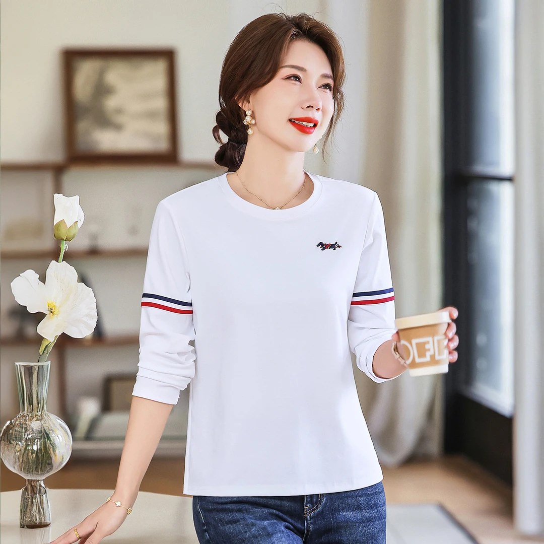 白色长袖t恤女2025春秋新款洋气正肩上衣时尚内搭妈妈爆款打底衫