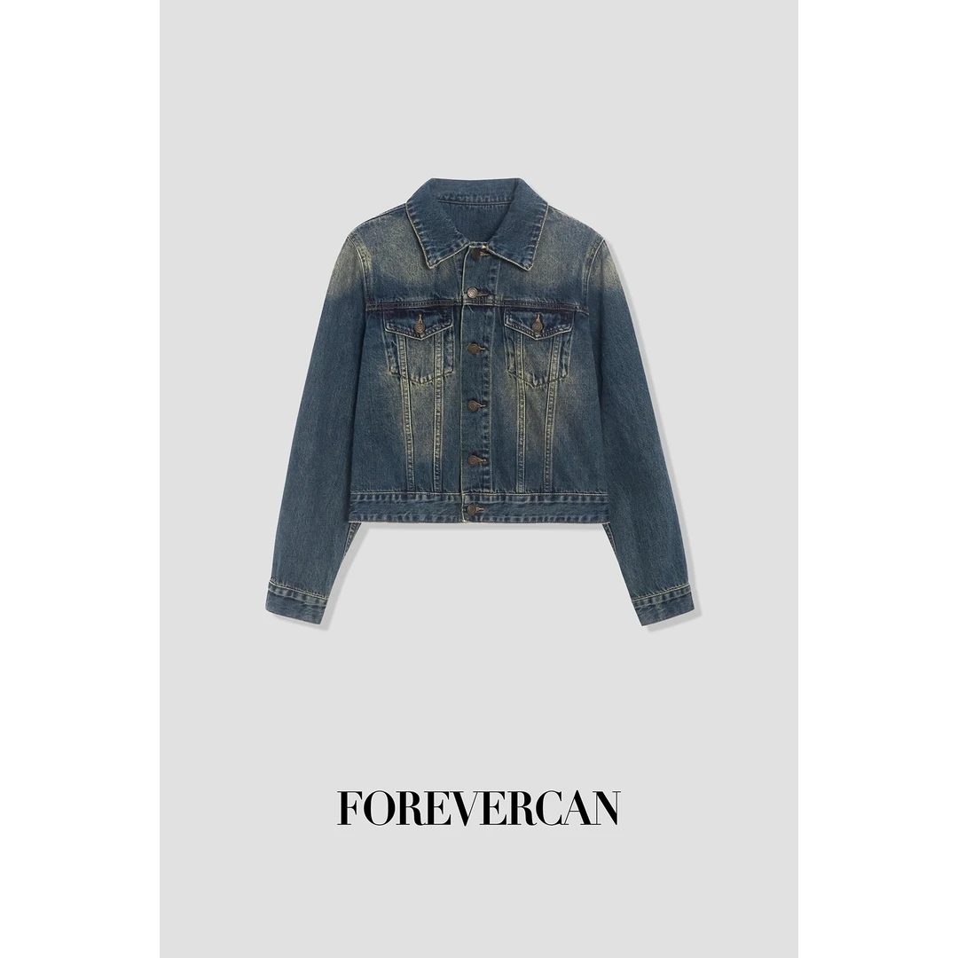 FOREVERCAN"牛仔骑士”复古做旧洗水短款牛仔上衣外套 SC19213