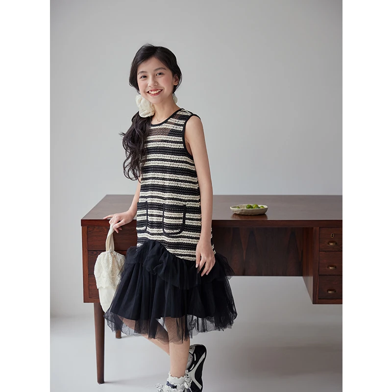 K26560小香风女童连衣裙套装2025新款夏装儿童无袖两件套时髦衣服