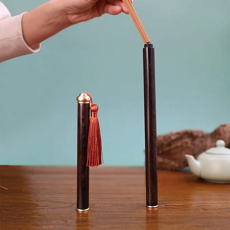 中式黑檀木质长香筒简约香管香插粗细线香通用焚香一体储存香盒