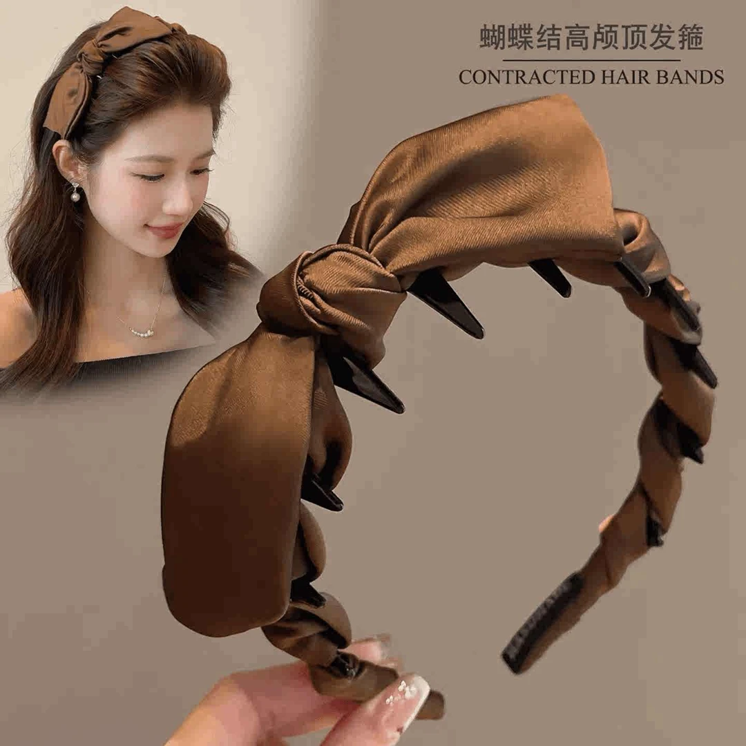 蝴蝶结缎面齿梳发箍女高颅顶2025新款日常外戴发带洗脸头箍压发卡