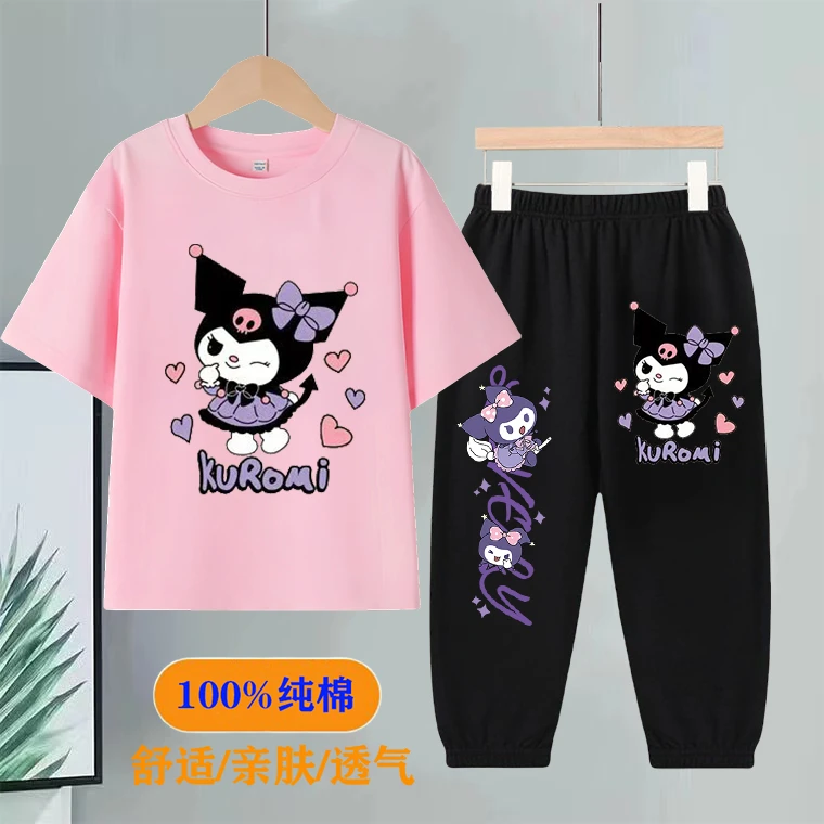 女童夏装套装纯棉新款库洛米儿童短袖长裤两件套夏季女童休闲套装
