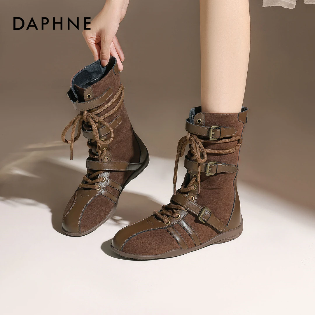 达芙妮复古马丁靴女2025秋季新款短靴百搭西部牛仔靴英伦风时装靴