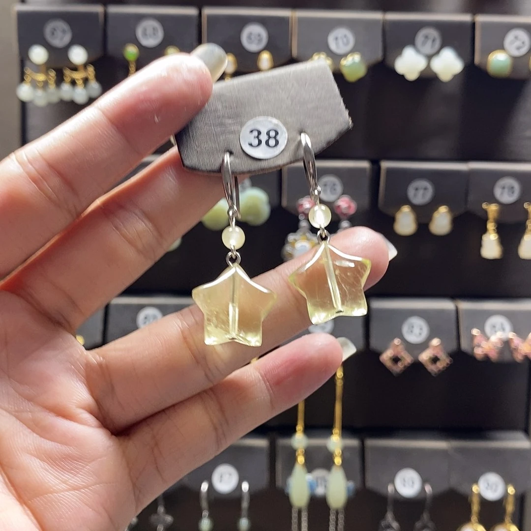 黄晶耳饰银S925镶嵌