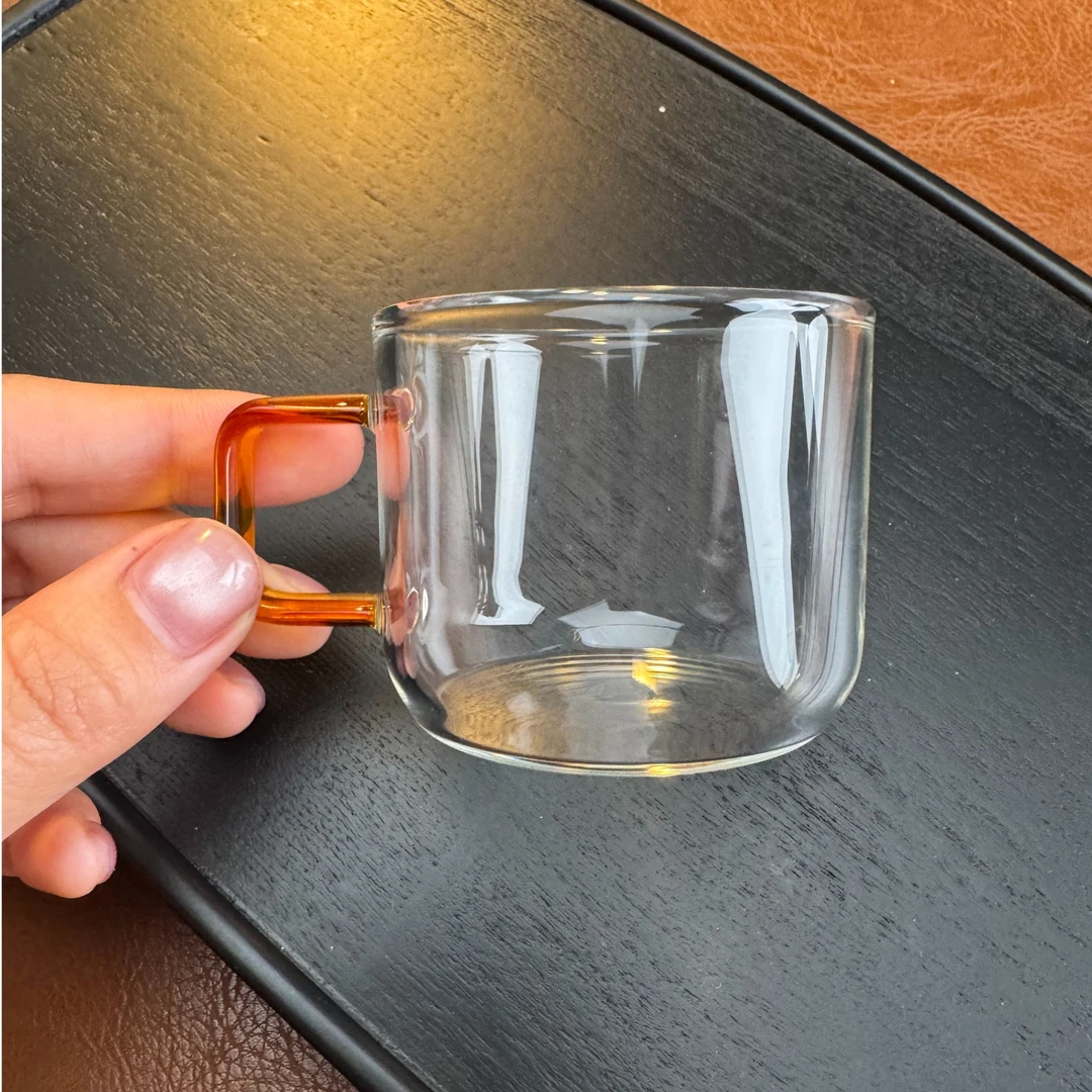 两只加厚耐热高硼硅玻璃带把小茶杯家用品茗杯